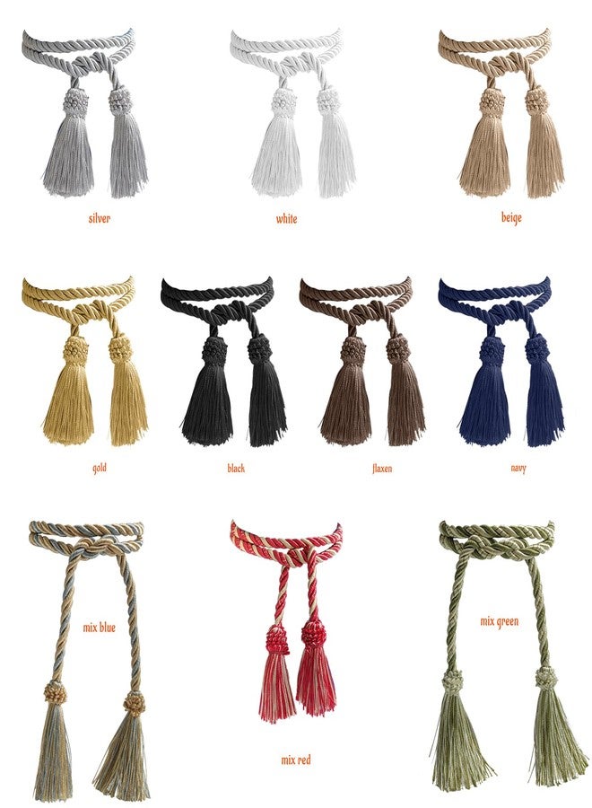 UBCGOTT Curtain Tiebacks Handmade Decorative Curtain Holdbacks Rope with Tassel Curtain Pendant Rope Adjustable Ties Door Curtain Decorative (Gold, 2 PC) - Image 2